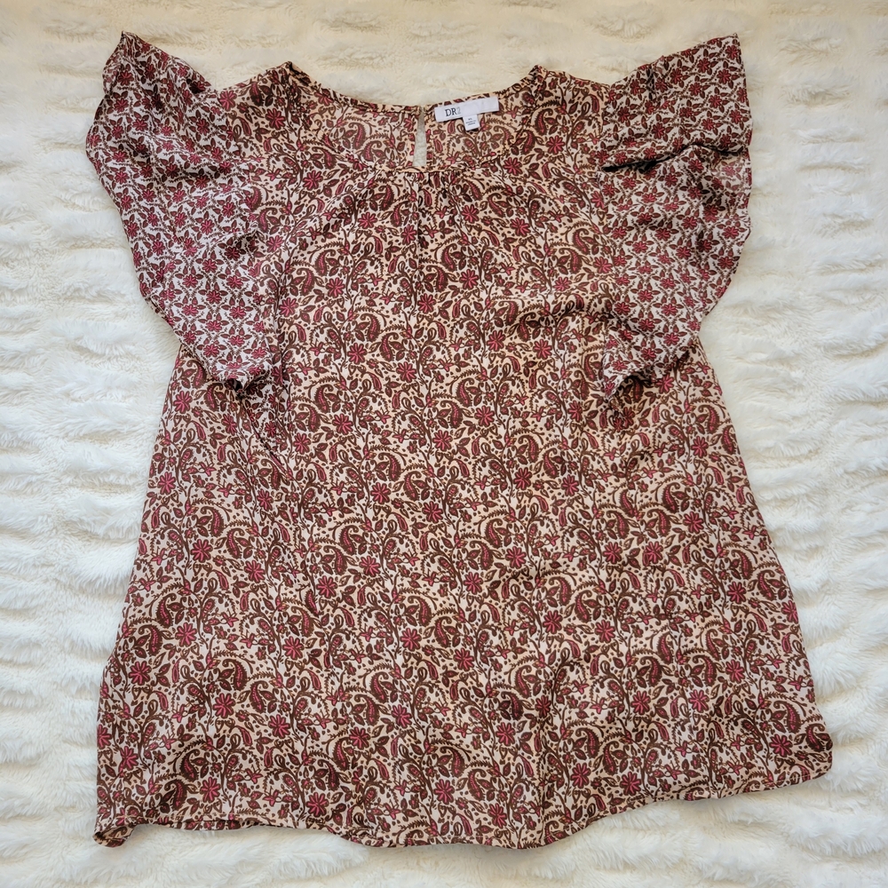 DR2 Women's Blouse - Red and White Floral